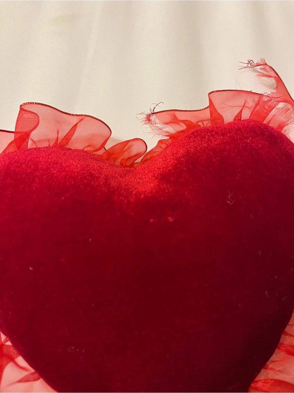 Red Heart LOVE Embroidered Plush Pillow Ruffle Velvet 9